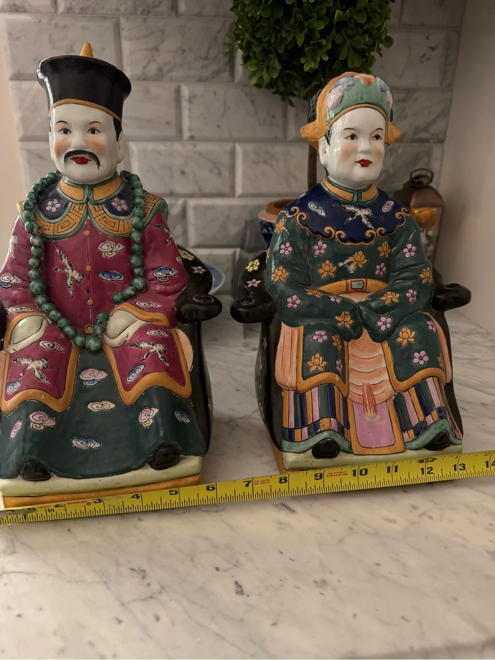 Pair of Chinoiserie Ceramic Statues